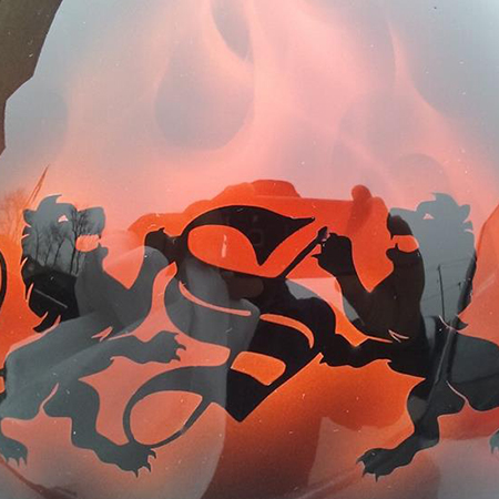 true fire on motorcycle helmet