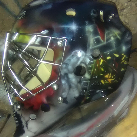 goalie mask airbrushed Apollo 11 theme