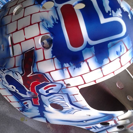 Fila style custom painted goalie mask