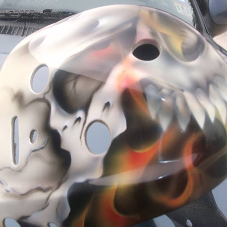 airbrushed  skull head airbrushed on goalie mask