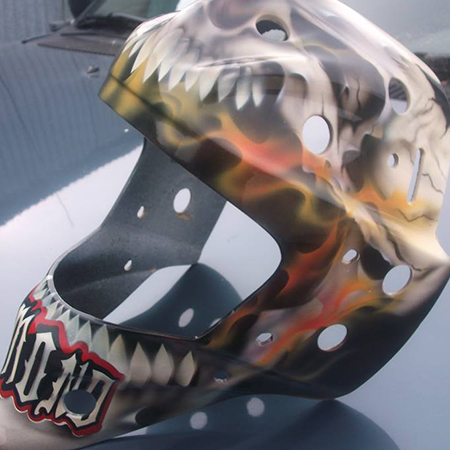 airbrushed skull head airbrushed on goalie mask
